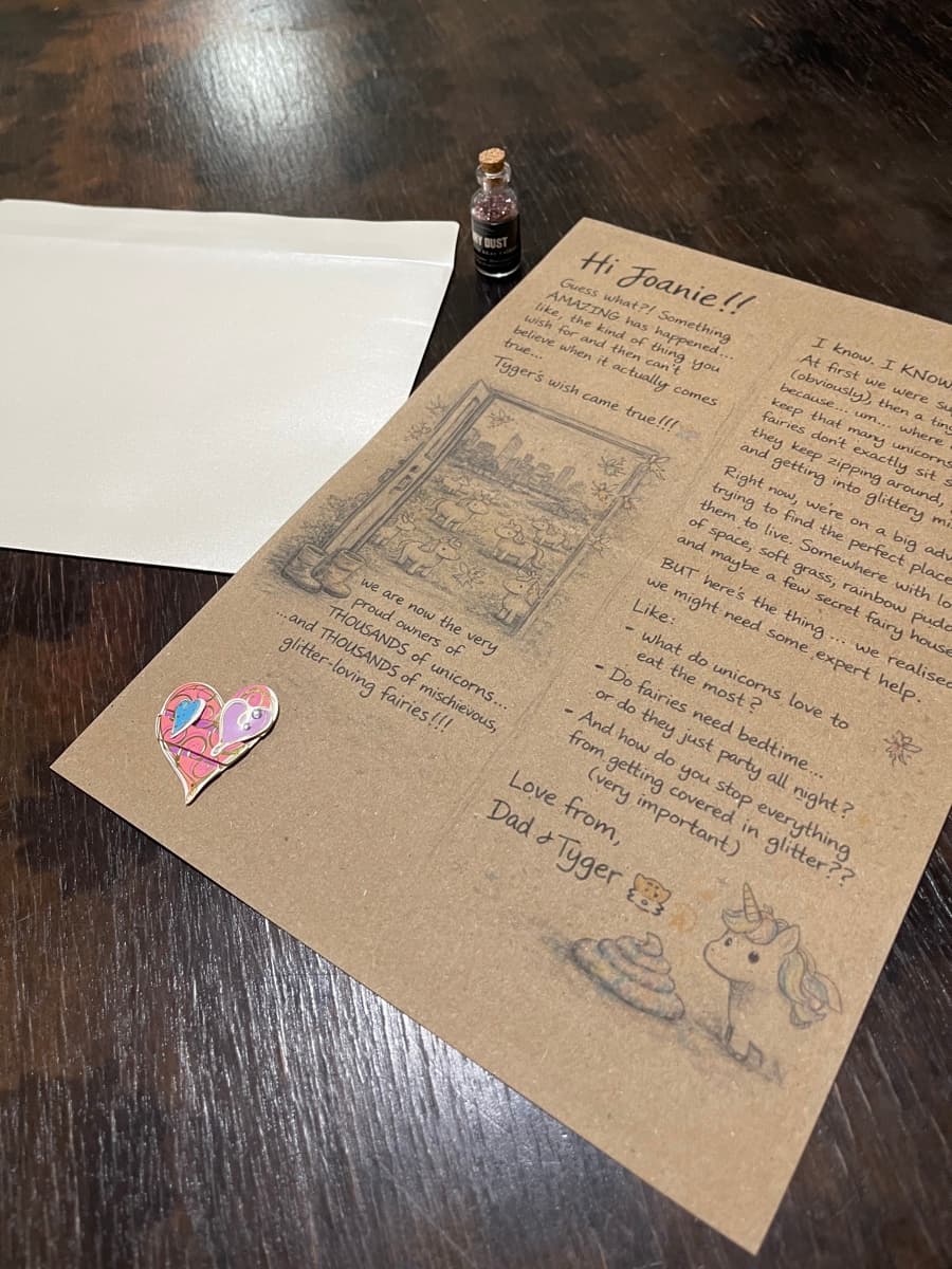 The real Wonderpunk letter with fairy dust bottle and heart sticker